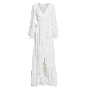 NWT Badgley Mischka Ruffle Crepe Maxi Dress